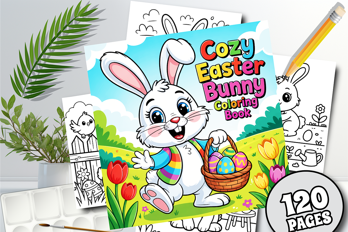 Cozy Easter Bunny Coloring Book, an Animal Illustration by Design Zone (Photo 1 of 5)