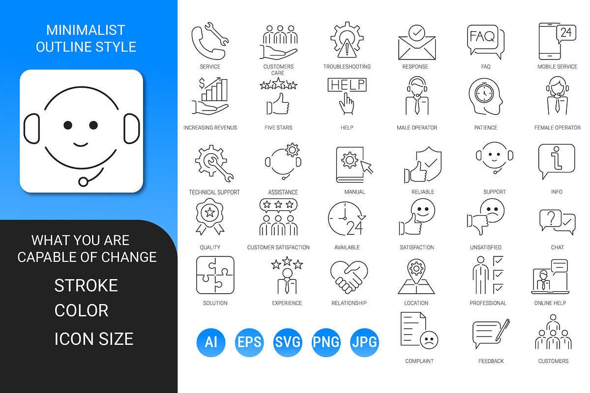 Customer service outline icon set, an Outline Icon by Icons (Photo 2 of 3)