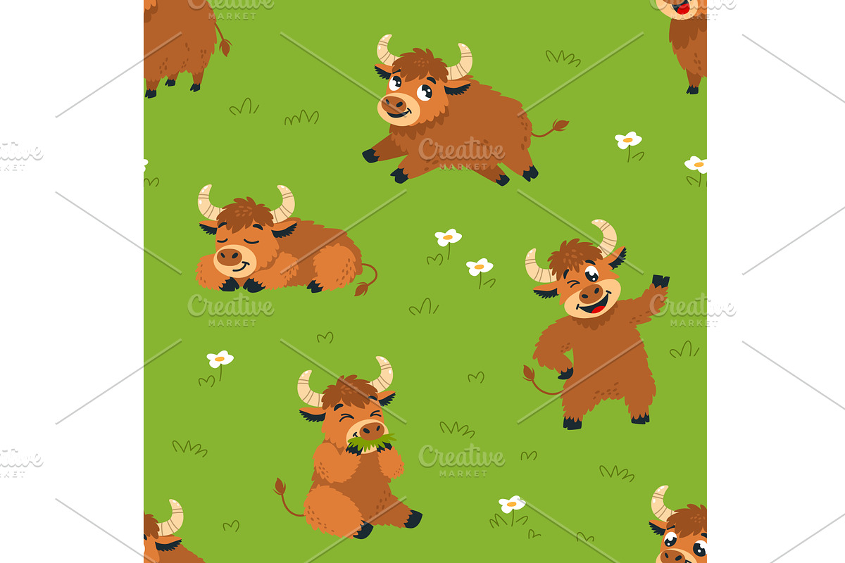 Funny yak seamless pattern. Cartoon, an Animal Illustration by LadadikArt