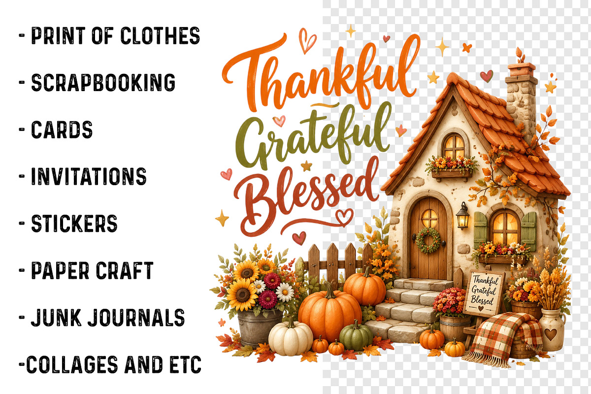 Thankful Grateful Blessed PNG, a Seasonal Illustration by SinaCreation (Photo 3 of 7)