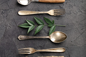 Rustic Culinary Flat-Lay Collection with Vintage Silverware, Her, a Food & Drink Photo by Natalia Klenova's Shop