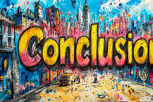 Vibrant Cityscape With Conclusion Text In Colorful Graffiti Art