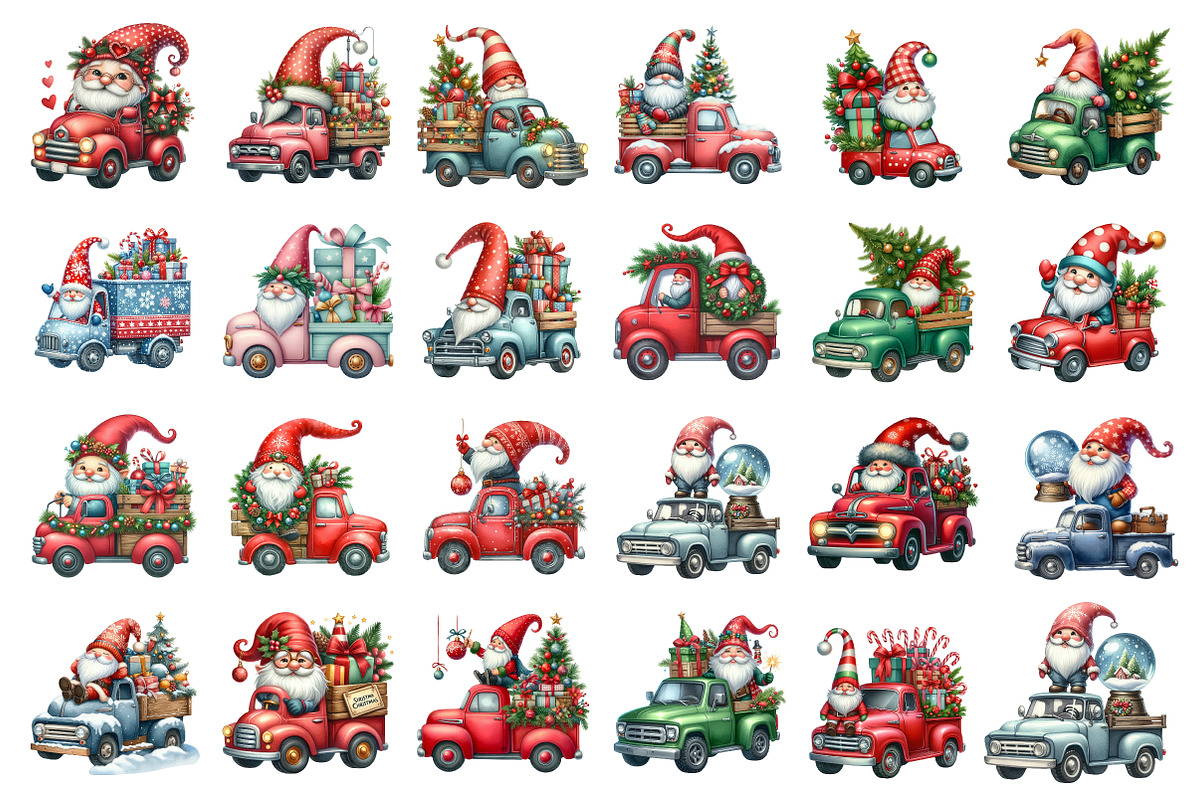 Watercolor Christmas Gnome And Truck, an Illustration by SinaCreation (Photo 2 of 7)