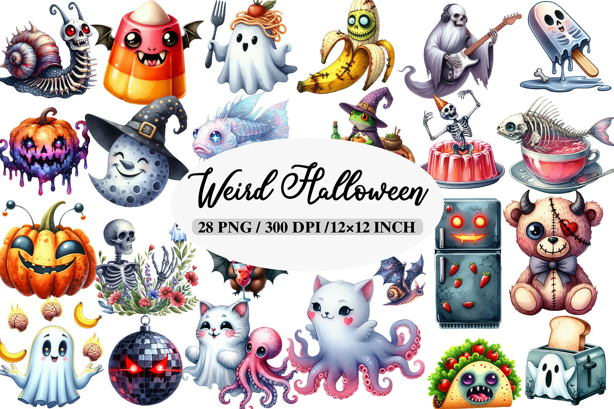 Watercolor Weird Halloween Clipart, an Illustration by Daily.Designs (Photo 1 of 5)