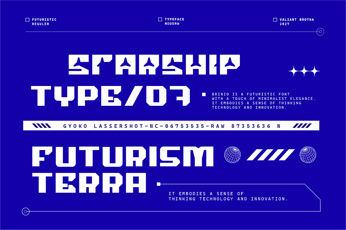 VB Brinio - Futuristic Display Font, a Sans Serif Font by VALIANTBROTHA (Photo 6 of 9)