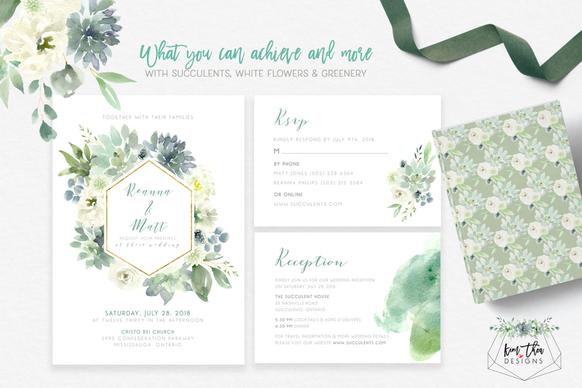 Succulents, White Flowers & Greenery, an Illustration by Kim Thoa Designs (Photo 2 of 12)