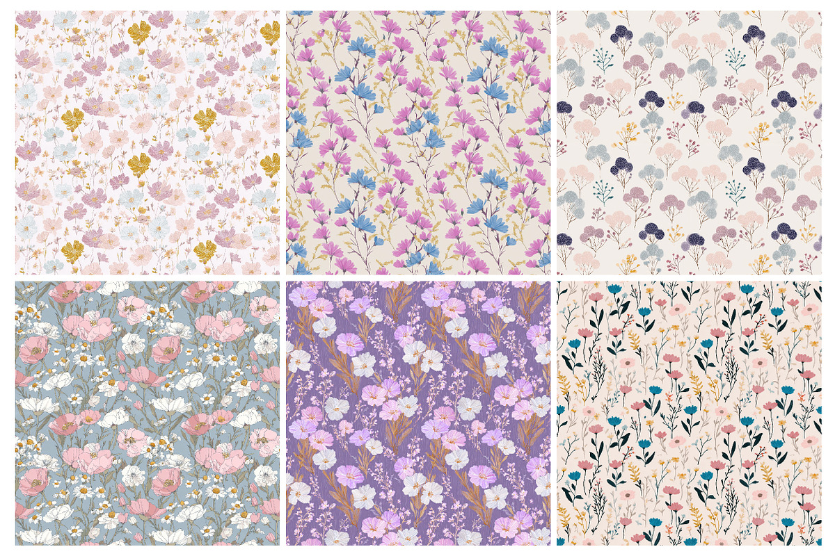 Pastel Wildflower Digital Paper, an Illustration by Daily.Designs (Photo 4 of 6)
