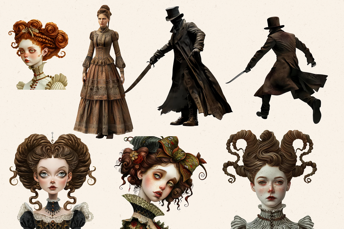 VICTORIAN WOMEN SURREAL CLIPART PACK, a Person Illustration by Daring Digies (Photo 4 of 10)