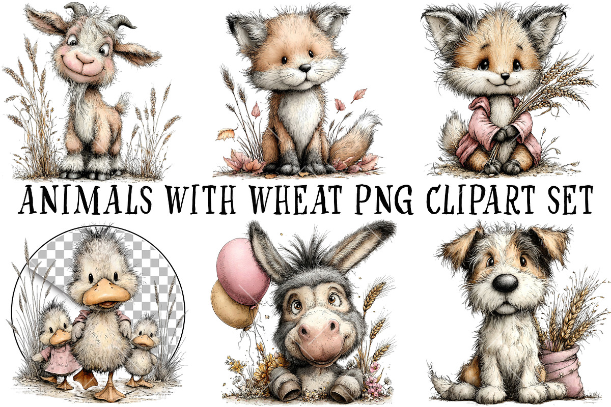Animals with Wheat PNG Clipart Set, a Seasonal Illustration by OK Design (Photo 2 of 6)