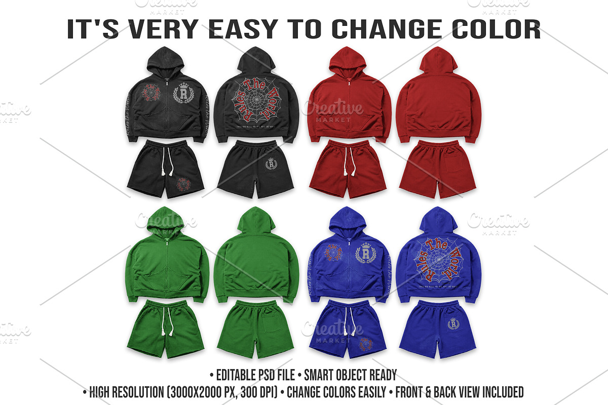 Streetwear Zip Hoodie Set Mockup PSD, a Hoody Mockup by std.badboy (Photo 2 of 4)