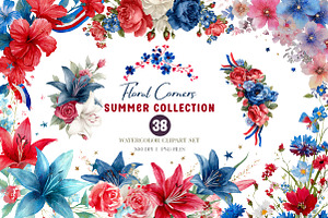 Patriotic Floral Corners Clipart, a Seasonal Illustration by CreationArt