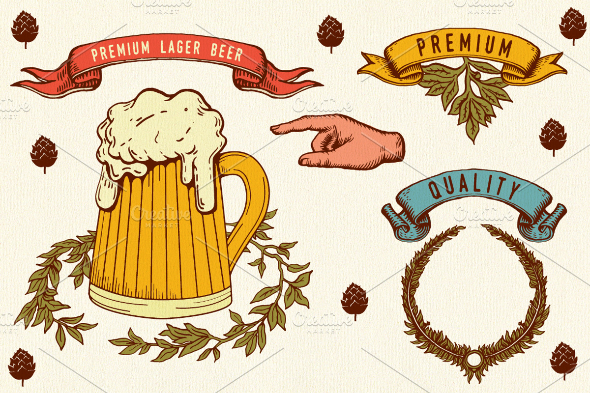 Set of vintage beer,labels, an Illustration by ANNO Graphics
