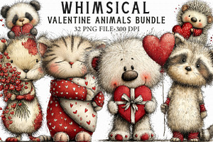 Whimsical Valentine Animals Bundle, an Illustration by Libby Wishes