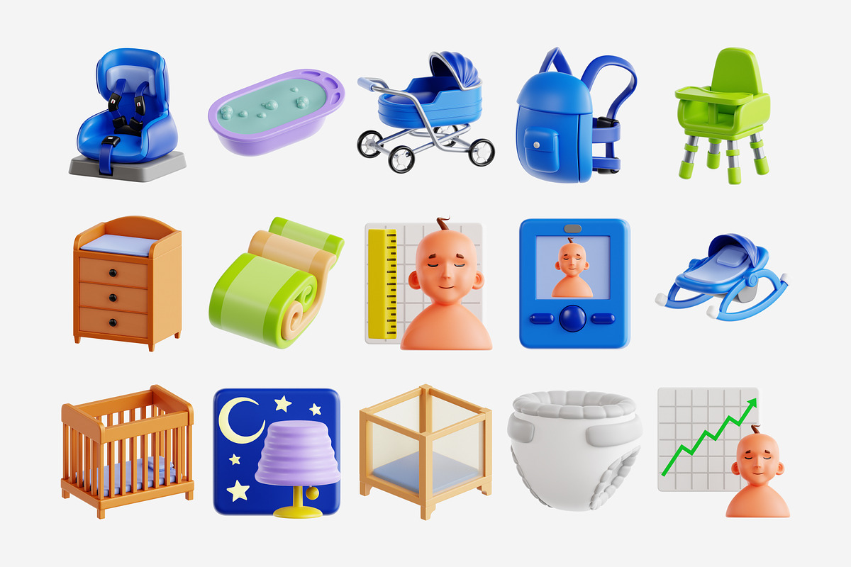 Parenting 3D Icon Set, a Furniture 3D Model by Eklip Studio (Photo 3 of 3)