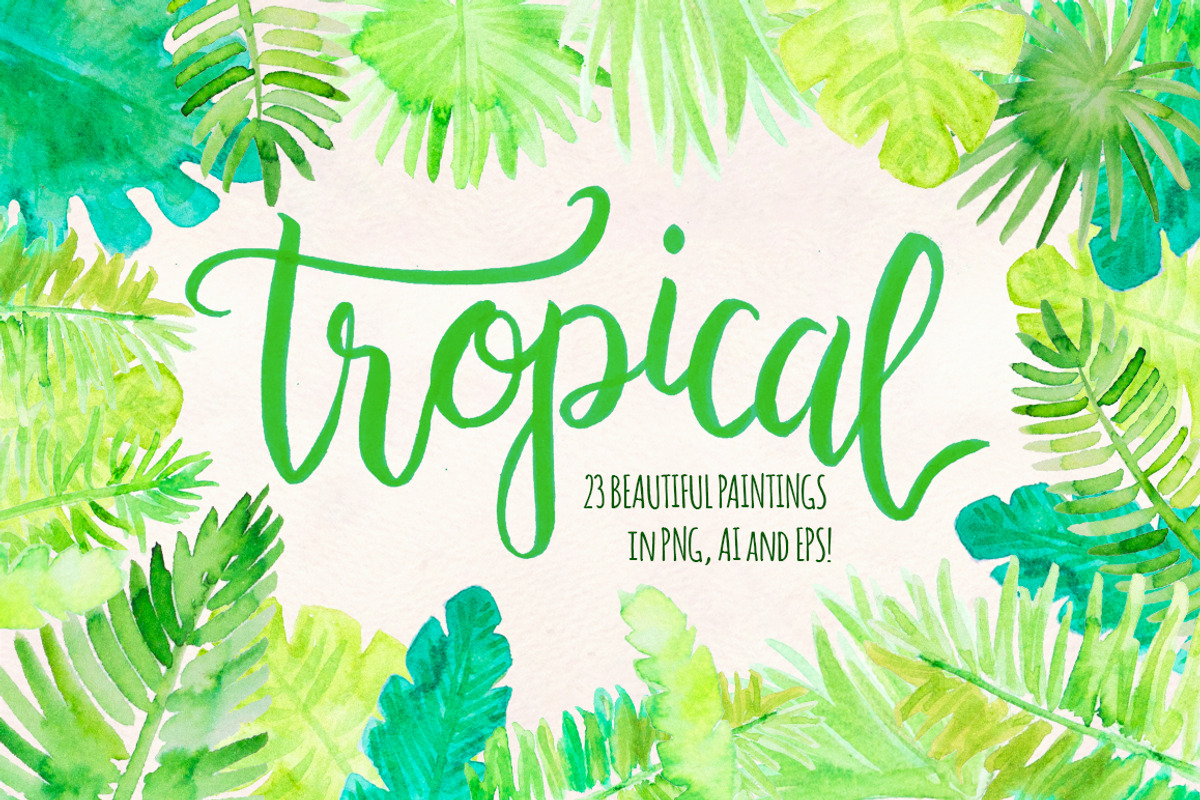 Tropical Palm Leaves Watercolor, a Seasonal Illustration by Violet LeBeaux (Photo 1 of 3)
