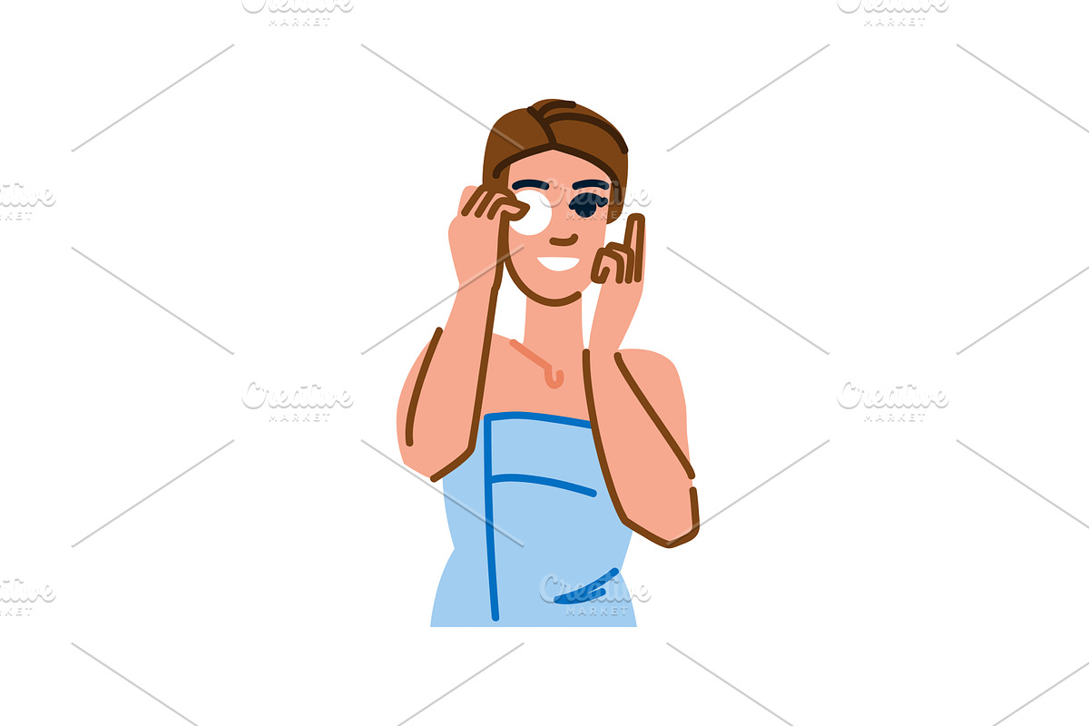 Smiling woman removing makeup with, an Object Illustration by pikepicture