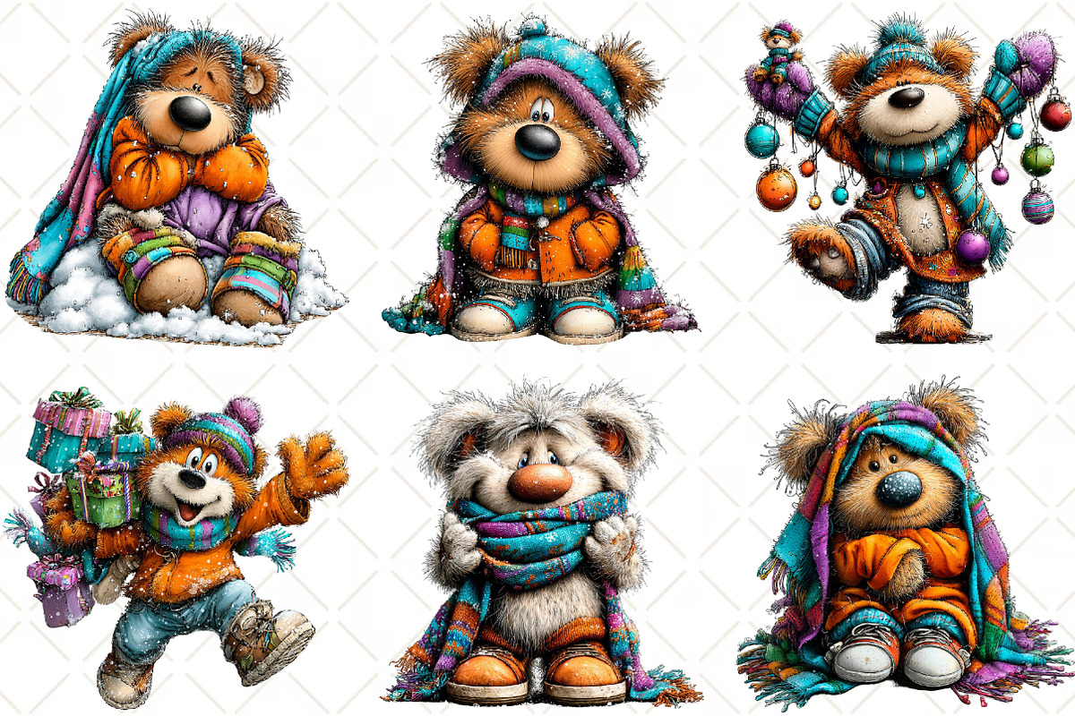 Whimsical Christmas Teddy Clipart PN, an Animal Illustration by Black Bird Studio (Photo 2 of 6)