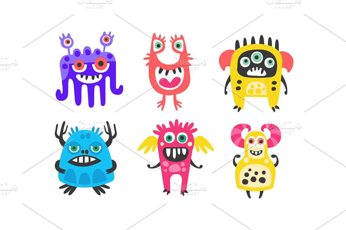 Cute Colorful Monsters with Open, an Animal Illustration by TopVectors