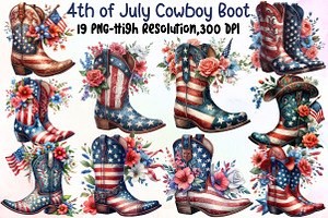 Watercolor 4th of July Cowboy Boot C, an Illustration by Sublimation Artist