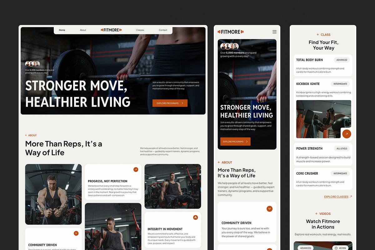 Modern Fitness & Gym Studio Website, an UI Kit Template by peterdraw (Photo 7 of 7)