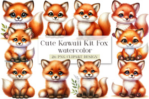 Cute Kawaii Kit Fox Clipart, an Illustration by DreamArtGraphic