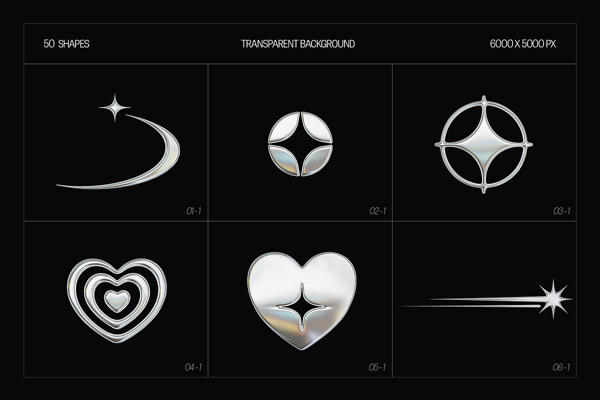150 3D Y2K Chrome Metallic Shapes, an Object Graphic by Fivehead Studio (Photo 2 of 12)