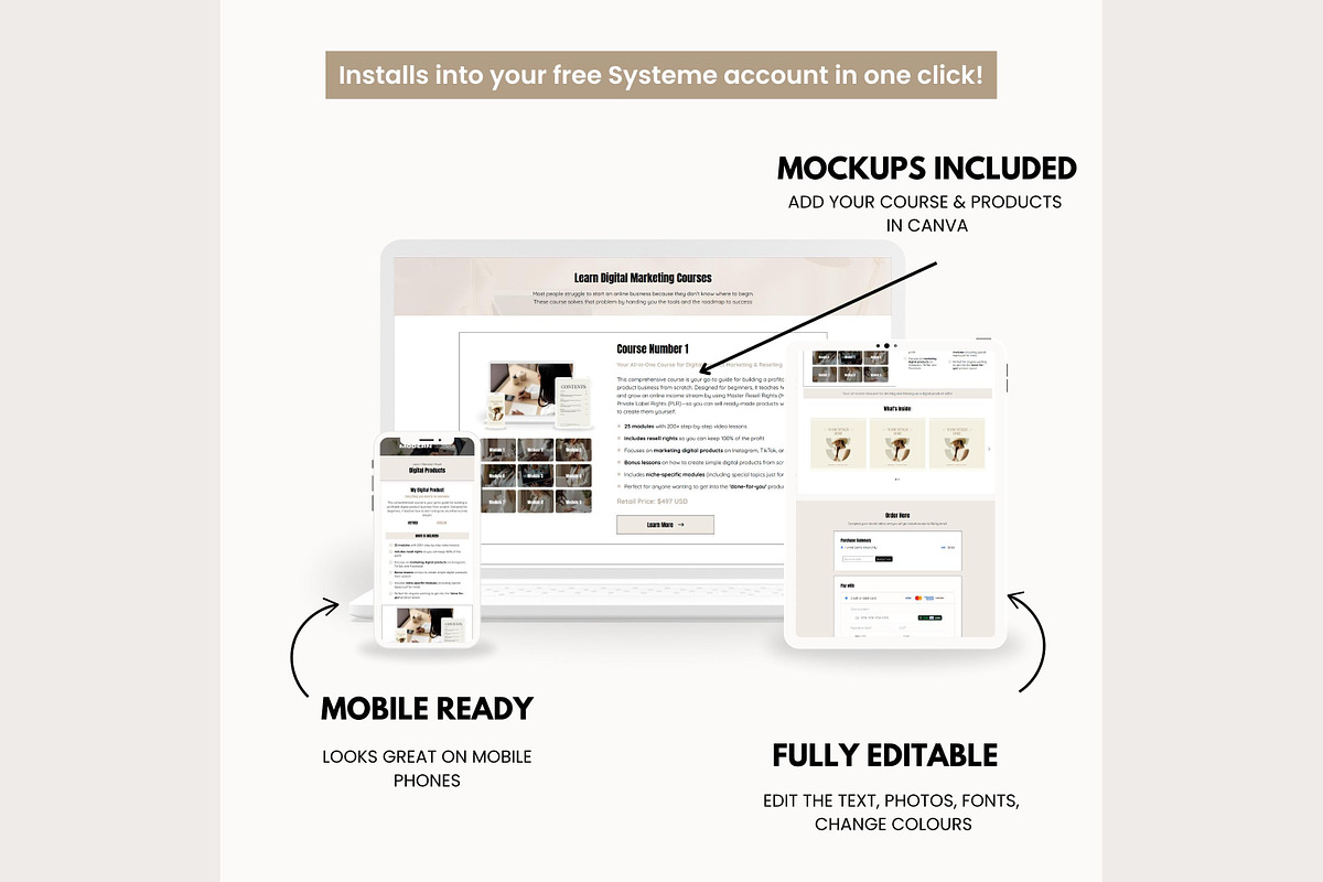 Systeme.io Modern Muse Shop Funnel, a Landing Page Template by Hayley's Digital Hub (Photo 4 of 9)