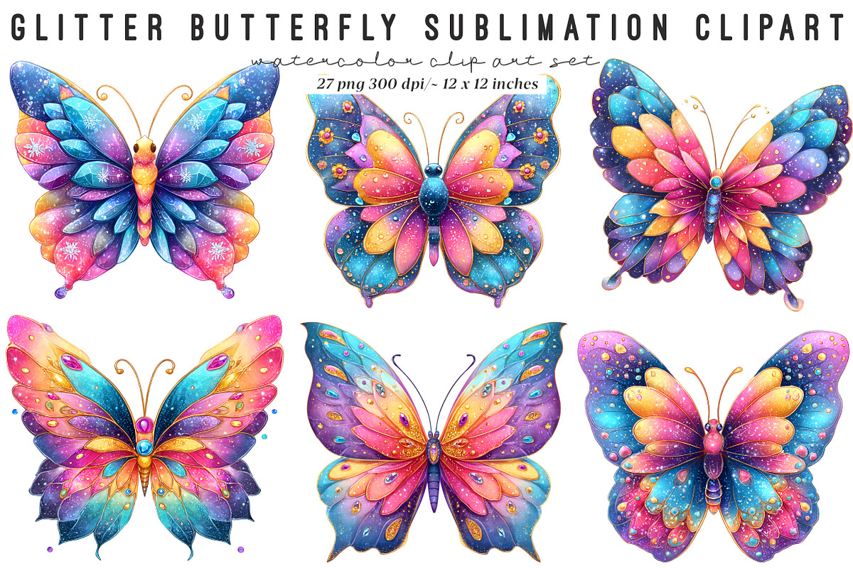 Glitter butterfly sublimation clipar, an Illustration by SinaCreation (Photo 1 of 8)