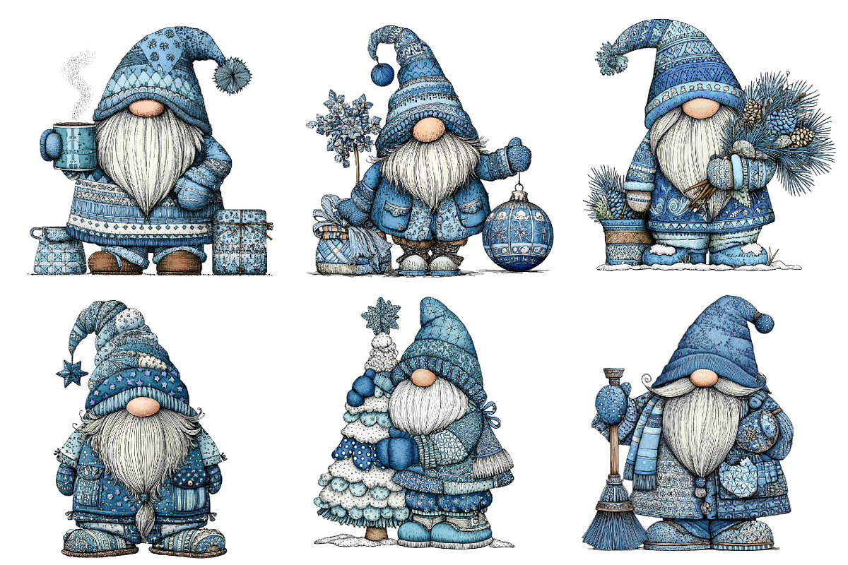 Christmas Blue Gnomes Clipart, an Illustration by Dream Creation (Photo 4 of 7)