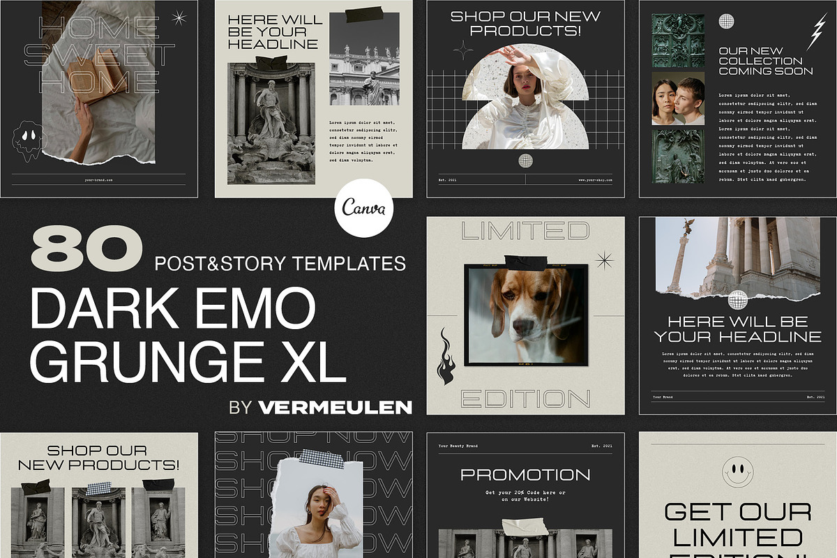 Instagram Social Media CANVA Grunge, a Social Media Template by Vermeulen Design Studio (Photo 1 of 6)