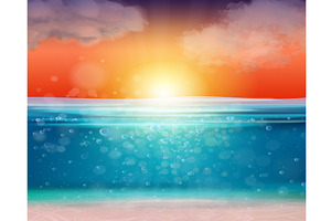 Realistic sea sunset. Summer sun, an Illustration by Stock-Smart-Start