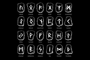 Viking runes black grunge stones set