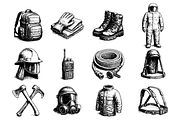 Firefighter Gear Vintage Icons Set, an Object Graphic by RT Studio (Thumbnail 3 of 4)
