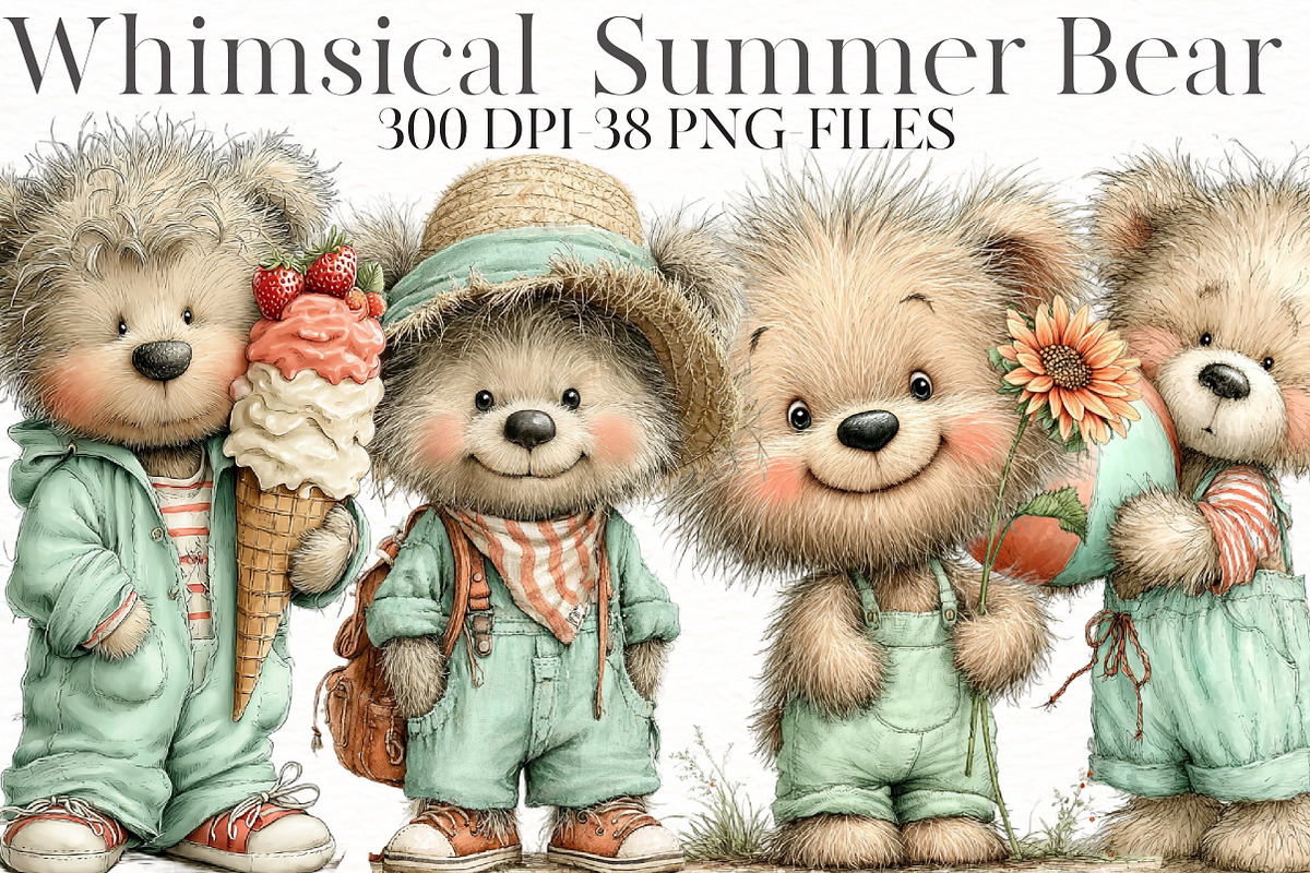 Whimsical Summer bear Clipart, an Illustration by Designworld (Photo 1 of 8)
