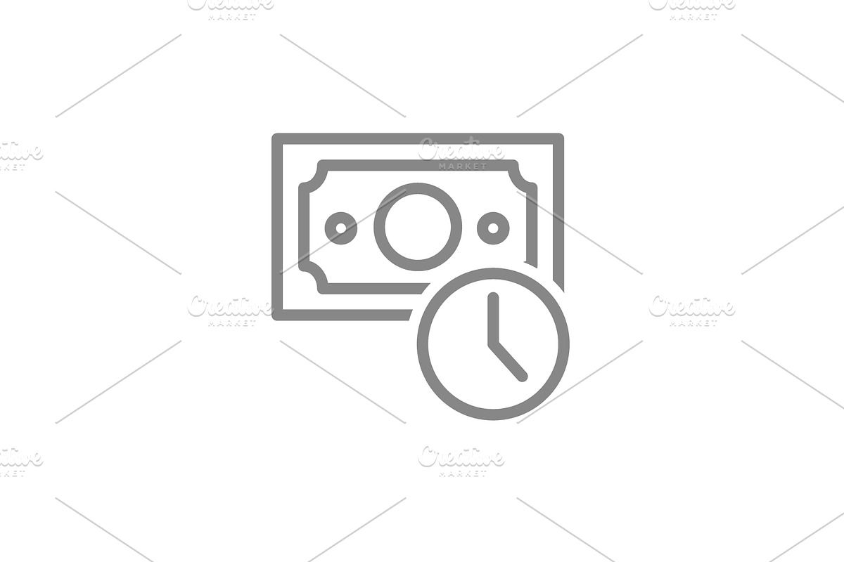 Money bill with a clock line icon, an Object Illustration by GraphiShop