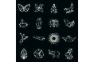 Origami Icons Set Vector Neon