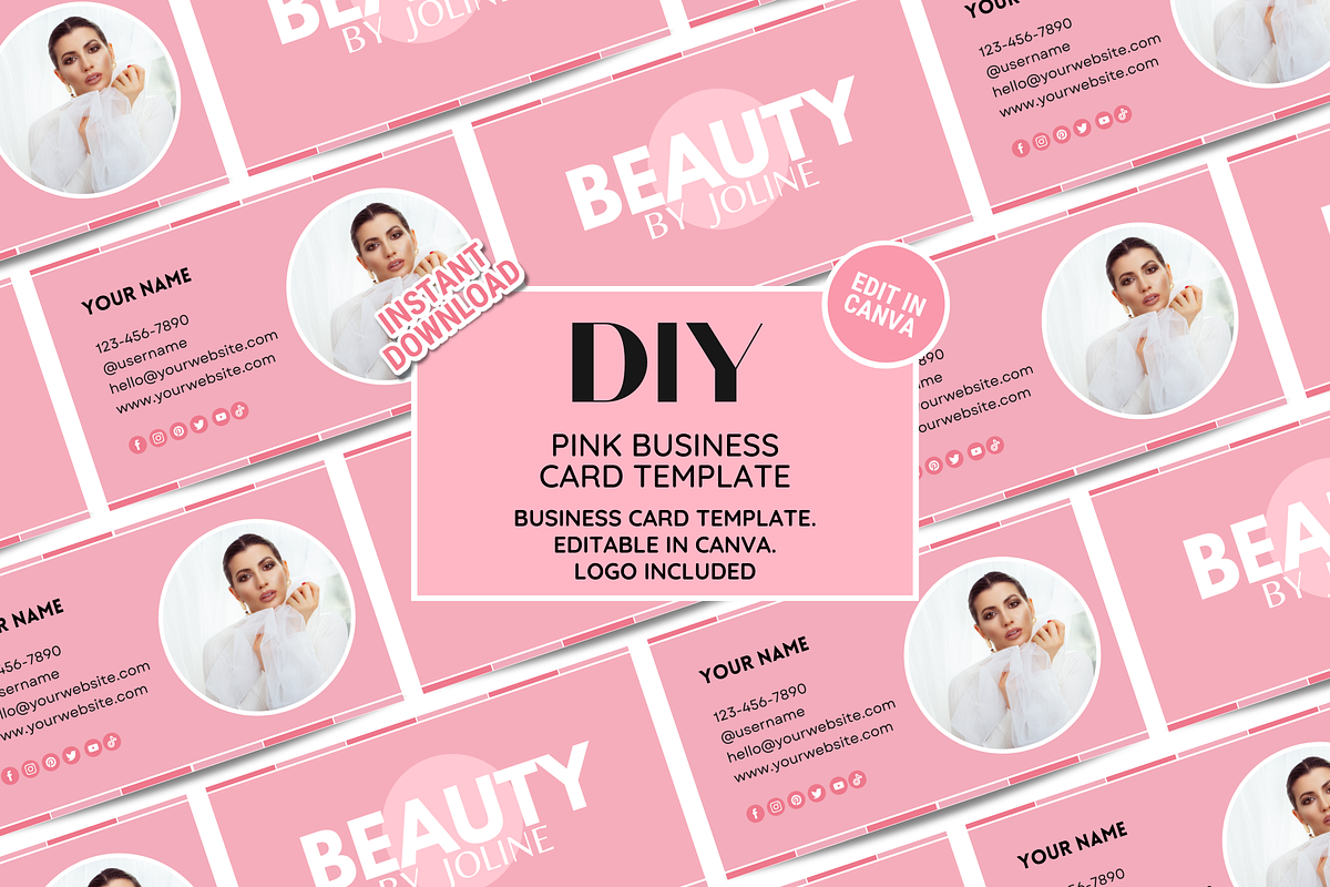 Pink Business Card Template, a Business Card Template by SunshineStudioBoutique (Photo 2 of 9)