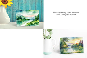 Watercolor Lake Landscapes Set 2