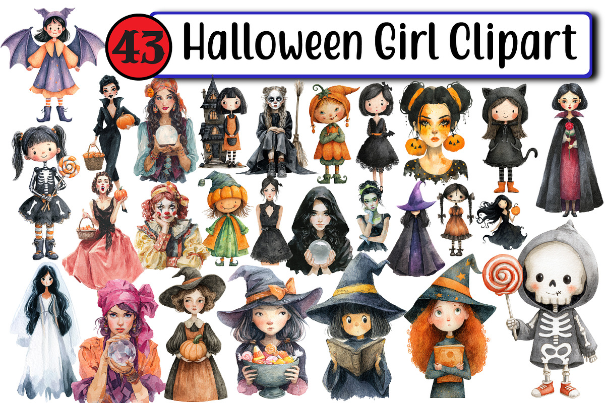 Halloween Girl Clipart, an Illustration by Design Market (Photo 1 of 3)