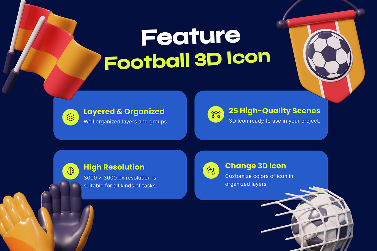Football & Soccer 3D Icon Pack, an Environmental 3D Model by orenjidesign (Photo 2 of 8)