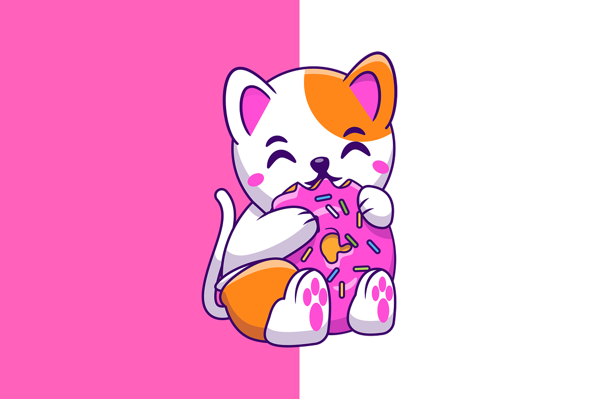 Cute Cat Eating Big Doughnut Cartoon, an Animal Illustration by Artstorystudio (Photo 2 of 3)