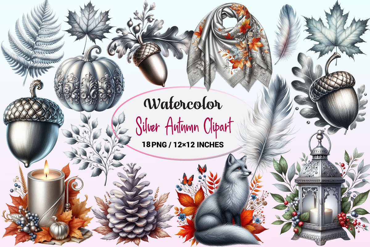 Silver Autumn Clipart., a Graphic by CitraGraphics (Photo 1 of 4)