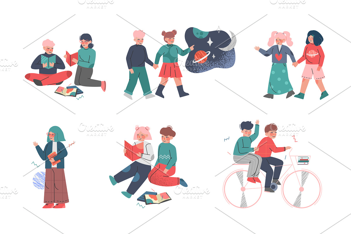 Happy Kids with Friends Playing and, a Person Illustration by TopVectors