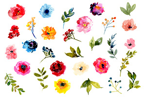 Watercolor Bright Spring Flowers