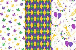 12 Mardi Gras Seamless Patterns