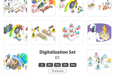 Digitalization Set 01, a Technology Illustration by AndriiStore