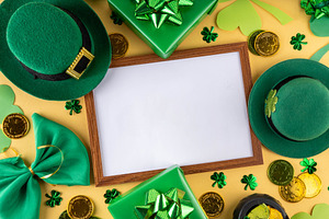 Shamrock saint patrick's day bright high-colored golden backgrou, a Photo by Rimma