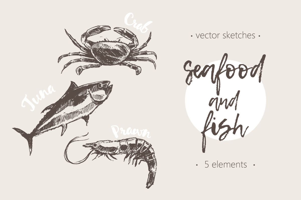 Set of hand drawn seafood and fish, a Food Illustration by TheMountBirdStudio (Photo 1 of 2)