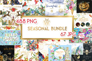 Seasonal Watercolor Bundle Clip Art