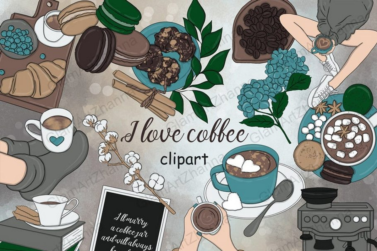 I Love Coffee Clipart, a Food Illustration by GlamArtZhanna (Photo 1 of 3)